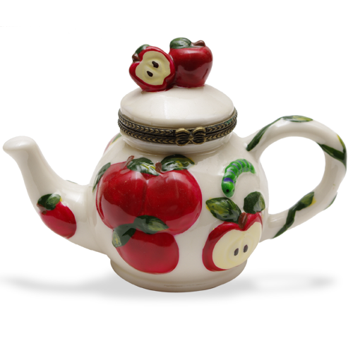 Mini Hinged Porcelain Box - Apple Teapot