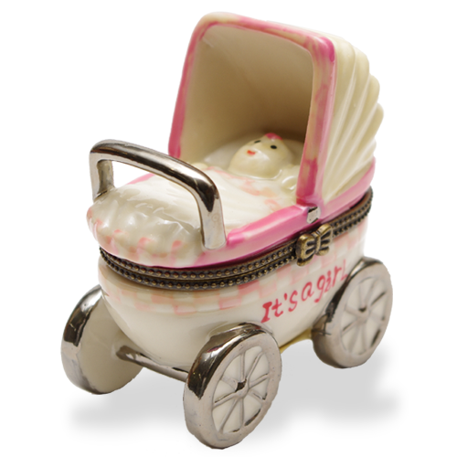 Mini Hinged Porcelain Box - It's a Girl cariage