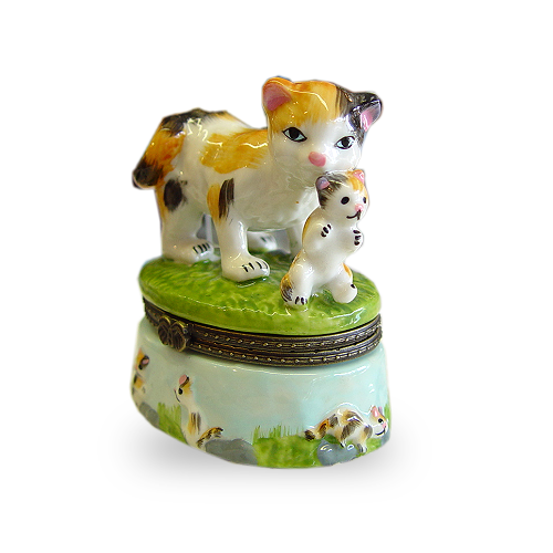 Mini Hinged Porcelain Box - Mom Kitty