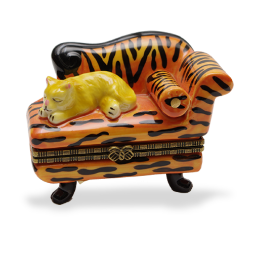 Mini Hinged Porcelain Box - Lounging Kitty